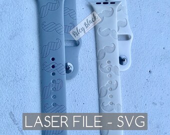 DIGITAL DOWNLOAD Hand-drawn Mustache BundleWatchband File, svg, Laser Engraved/scored, Watch Band Design, Funny