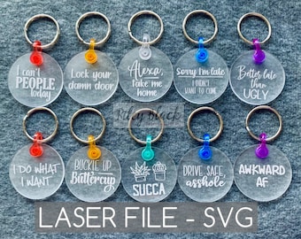 DIGITAL DOWNLOAD Funny Keychains svg Version TWO, Digital Cut File, Good for using up scraps, 10 Different Sayings