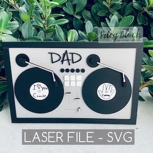 LASER CUT Datei DJ Turntable Frame Svg, digitales Design, Papa, Vatertag, Vinyl-Schallplatte, Album, Mixer, Musik-Player, Disc Jockey, Sound