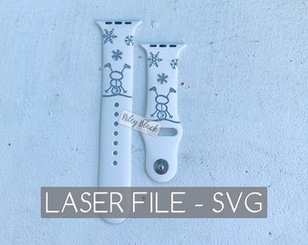DIGITAL DOWNLOAD Hand-drawn Snowman Watchband File, svg, Watch Band Design, Laser Engraved, Snowflakes, Christmas