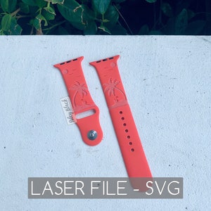 DIGITAL DOWNLOAD Hand-drawn Beach Scene Watchband File, svg, Watch Band Design, Laser Engraved, Palm Tree, Coconut drink