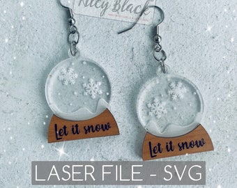 DIGITAL DOWNLOAD Hand-drawn "Let it snow" Snow Globe Earring svg, Digital Cut File, Christmas, Winter, Holidays, Festive