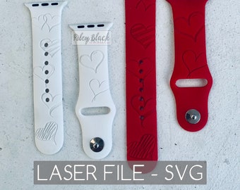 DIGITAL DOWNLOAD Hand-drawn Hearts Watchband File, svg, Watch Band Design, Laser Engraved, Unique, Valentine's Day, Love
