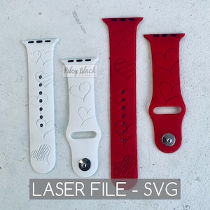 DIGITAL DOWNLOAD Hand-drawn Hearts Watchband File, svg, Watch Band Design, Laser Engraved, Unique, Valentine&#39;s Day, Love