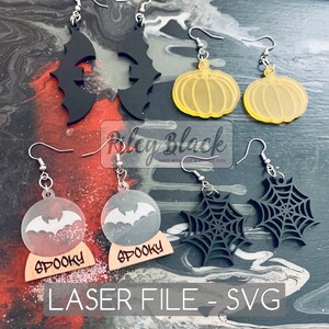 DIGITAL DOWNLOAD Hand-drawn Earrings Bundle svg, Digital Cut File, Set of 4, Halloween, Thanksgiving, Fall, Bats, Crystal Ball, Pumpkin