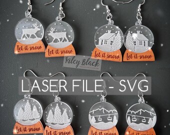 DIGITAL DOWNLOAD Hand-drawn Snow Globe Earring Bundle *New Designs*  svg, Digital Cut File, Christmas, Winter, Holidays, Let It Snow Festive