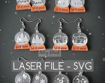 DIGITAL DOWNLOAD Hand-drawn Snow Globe Earring Bundle svg, Digital Cut File, Christmas, Winter, Holidays, Festive, Let It Snow, Reindeer