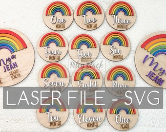 DIGITAL DOWNLOAD Rainbow Milestone File svg, Digital Cut File, Rainbow Baby, Milestone Set, Baby Boy, Baby Girl, Monthly Milestone