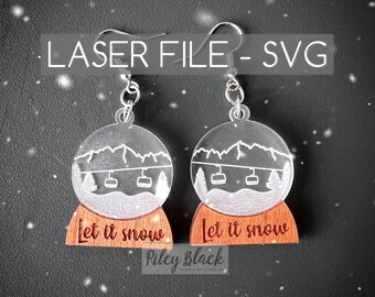 DIGITAL DOWNLOAD Hand-drawn Snow Globe Earrings Ski Lift svg, Digital Cut File, Christmas, Winter, Holidays, Festive, Let It Snow, Mountains