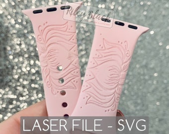 DIGITAL DOWNLOAD Hand-drawn Lotus Watchband File, svg, Watch Band Design, Laser Engraved, Unique, Flower