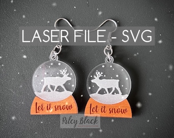 DIGITAL DOWNLOAD Hand-drawn Snow Globe Earrings Reindeer svg, Digital Cut File, Christmas, Winter, Holidays, Festive, Let It Snow