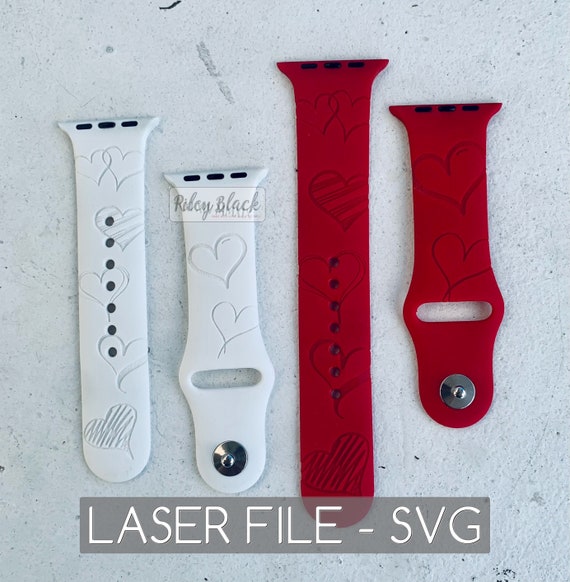 DIGITAL DOWNLOAD Hand-drawn Hearts Watchband File, svg, Watch Band Design, Laser Engraved, Unique, Valentine's Day, Love