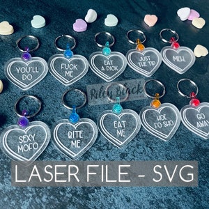 DIGITAL DOWNLOAD Conversation Heart Keychains Funny Snarky svg Version, Valentine&#39;s Day, Good for using up scraps, 10 Different Sayings
