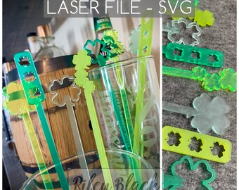 DIGITAL DOWNLOAD Shamrock Drink Stirrers svg, Two Sizes, Four Leaf Clover, St Patrick's Day Party Accessory, Beverage Stick, Swizzle Sticks