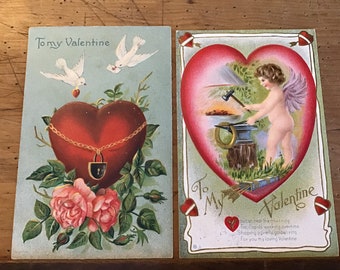 8 Antique valentine postcards..1909-1910..4 not used..embossed ..good condition