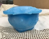 BLUE MILK GLASS vanity jar, c.1880, nice condition