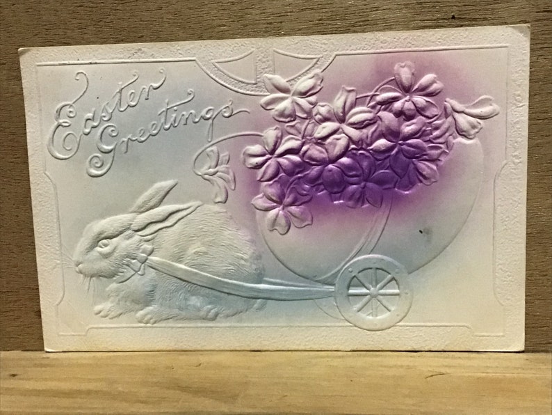 5 Antique Easter postcards..VG condition..early 1900\u2019s..Airbrush style..embossed..Easter bunny..