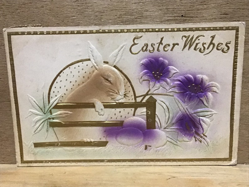 5 Antique Easter postcards..VG condition..early 1900\u2019s..Airbrush style..embossed..Easter bunny..