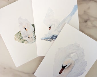 Hand painted notecards, assorted Swan notecards, set of 6 notecards, stationary