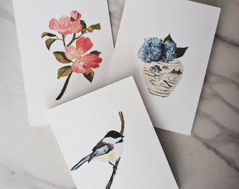 Hand painted notecards, assorted garden notecards, set of 6 notecards, stationary