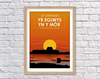 Anglesey Wanderlust Print - Yr Eglwys Yn I Mor A3