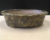 Oval shaped bonsai pot with rim. 12 3 4 quot x 9 5 8 quot