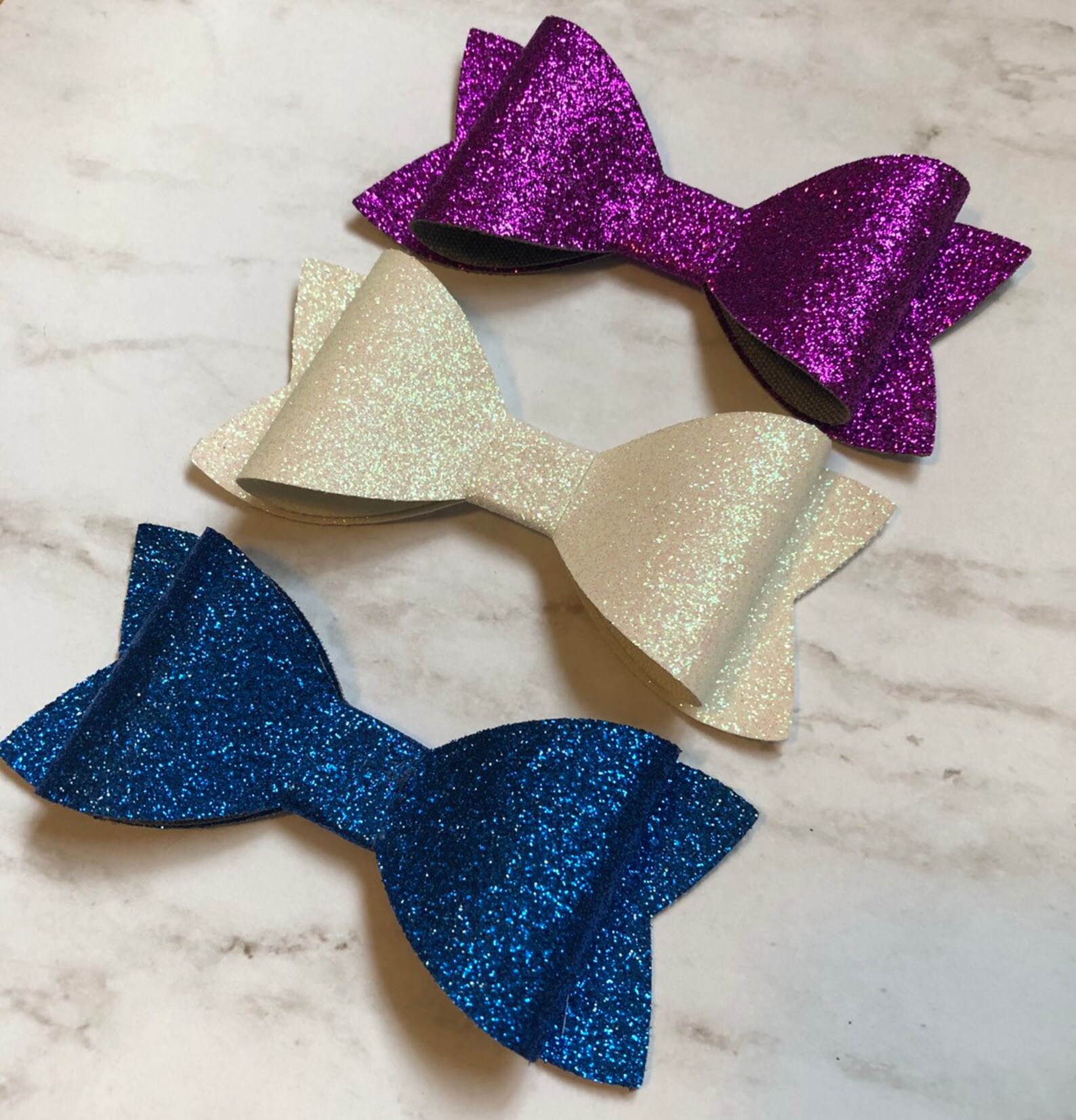 4 Glitter hair bow purple blue white | Etsy