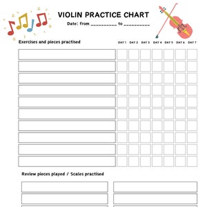 Violin Music Practice Chart - Learning the Violin Chart - Etsy