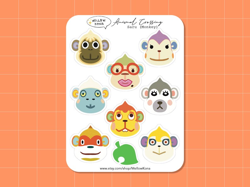 Monkey Animal Crossing Sticker Sheet Animal Crossing Saru Etsy