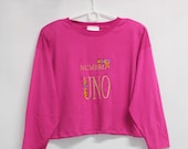 Vtg 90s Womens Embroidered Pink Thin Top Long Sleeve Short Sweatshirt size L OVERSIZE