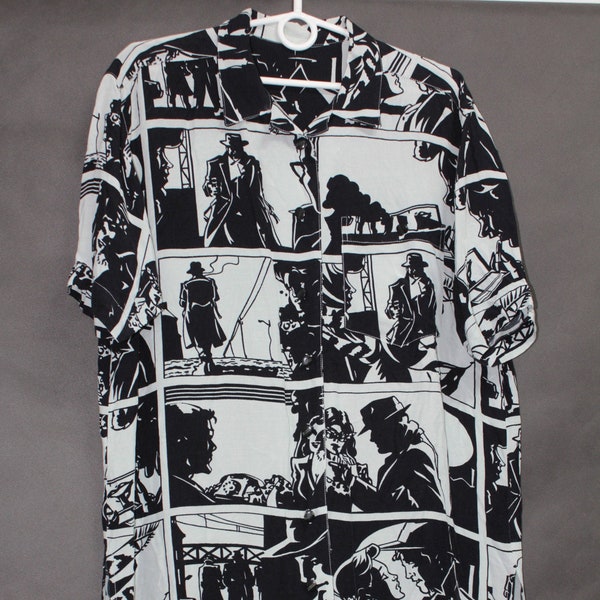 Vintage 80s Comics Story Funky Pattern Blouse Shirt Top size L Oversize