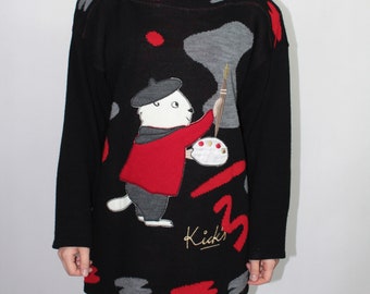 Vintage 80s Beaver Painting Funny Art Tunic Sweater Jumper Sweatshirt size L