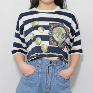 Retro 80s CROPPED shirt with ANCHOR and REWORKED with painted spots size Medium