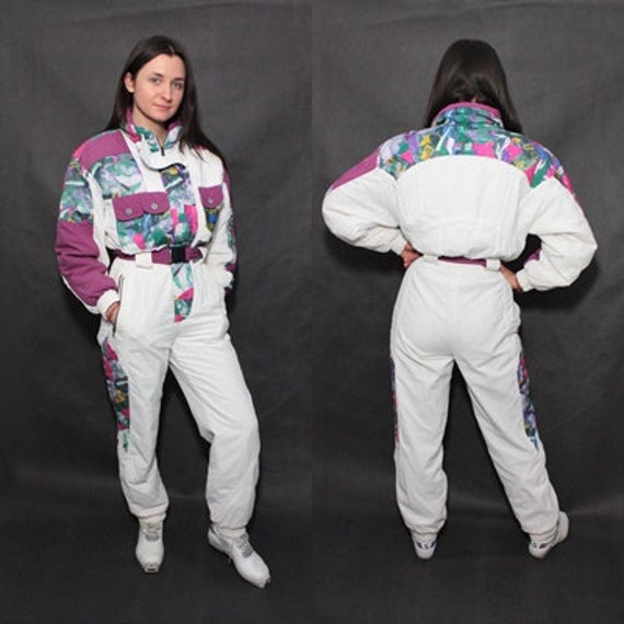 Vintage 80s Abstract Neon Ski Snow Suit Snowsuit S