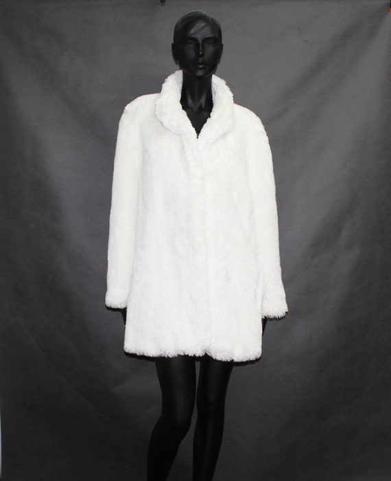 Vintage 80s C&A Faux Fur Coat / White Fake Fur Swi