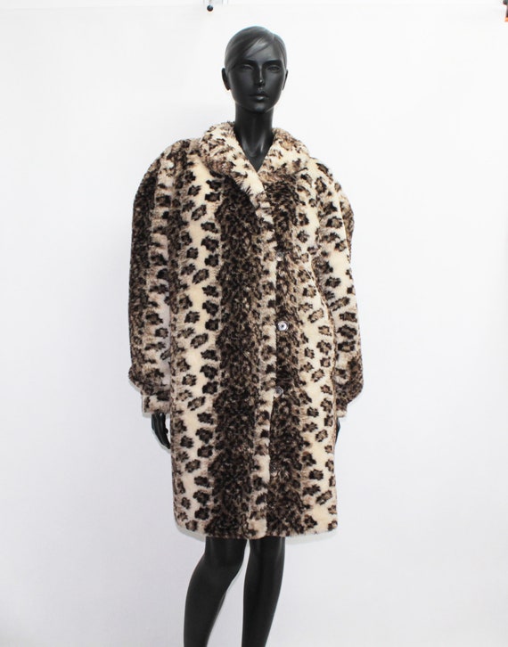 Vintage 80s Faux Fur Coat / Leopard Animal Ocelot Spo… - Gem