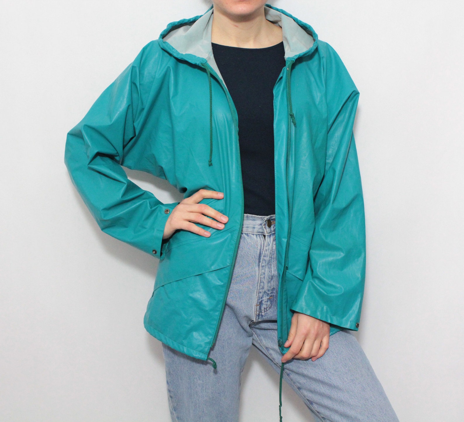 Vintage 90s Helly Hansen Teal Blue PVC Windbreaker Fisherman - Etsy