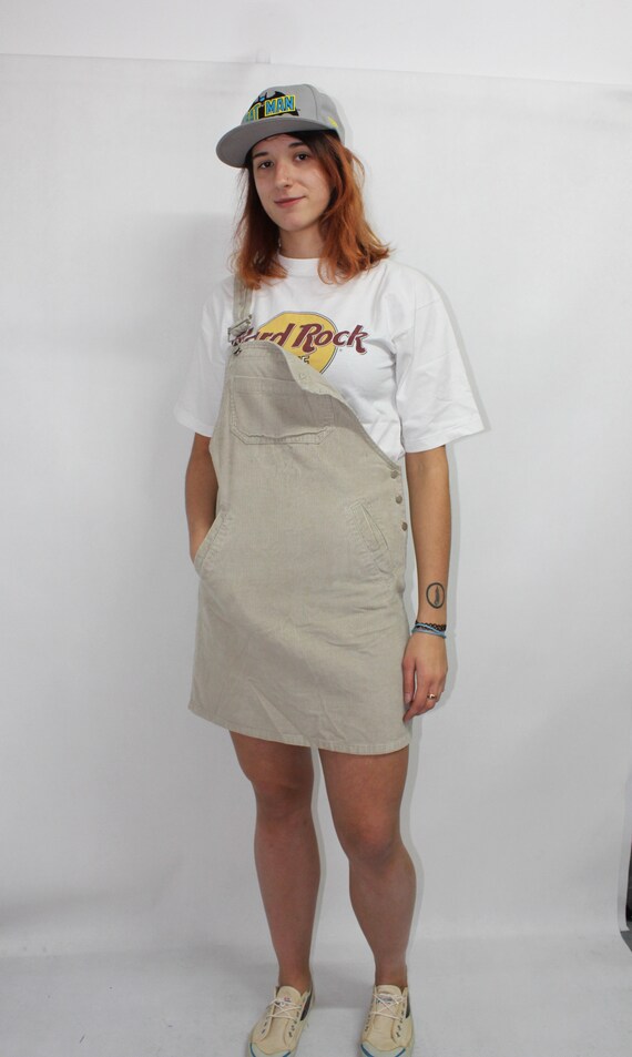 beige dungaree dress