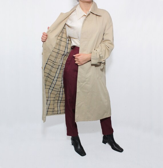 Vintage 80s H M Beige Check Plaid Lined Oned Trench Coat Vintage 80s H M Beige Check Plaid Lined, Trench Coat H M Thailand