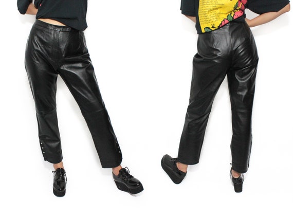 Black Leather Tapered Trousers Pants | Etsy
