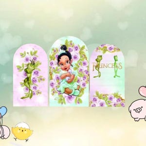 Princess Baby Tiana And The Frog Arch Backdrop Double Side Cover Purple Flowers Baby Shower Chiara Photograph Background Party Decor