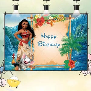Customized Disney Princess Baby Moana Backdrop Ocean Baby Shower Happy Birthday Party Cartoon Decor Photography Background Banner