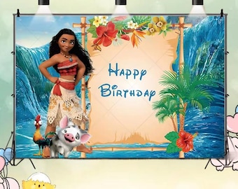 Telón de fondo personalizado de Moana para cumpleaños, pancarta para fiesta en el océano