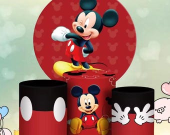 Mickey Mouse Backdrop: Pink Minnie Cylinders, Kids Birthday Party
