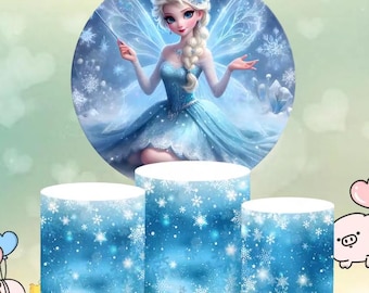 Fondo redondo de Elsa Frozen: decoración para fiesta de cumpleaños de princesa