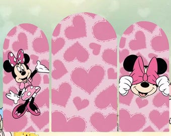 Minnie Mouse Arch Backdrop: Pink Cartoon Birthday Party Decor