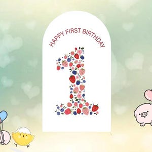 Babys erster Geburtstagsbogen Hintergrund doppelseitige Abdeckung Erdbeere und Blaubeere Hintergrund für Baby-Mädchen-Dusche-Geburtstags-Party Dekor