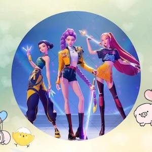 Kpop Demon Hunters Backdrop | Birthday Cylinder Cover, Birthday Party Decor, Baby Shower