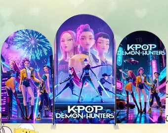 Kpop Demon Hunter Arch Backdrop Double Side Cover Popular Kids Girl Birthday Party Decor Baby Shower Cool Stage Photography Wall Background