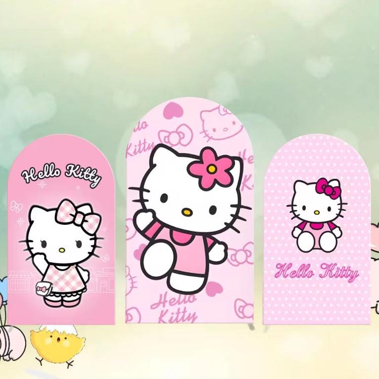 Hello Kitty Arch Backdrop Double Side Cover Disney Cartoon Cute Baby Shower Kids Birthday Photography Background Party Decor Customized